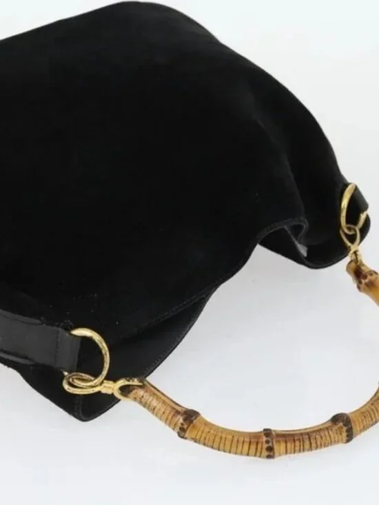 GUCCI Bamboo Hand Bag Patent leather 2 Set Black Auth bs33355 - Picture 12 of 16